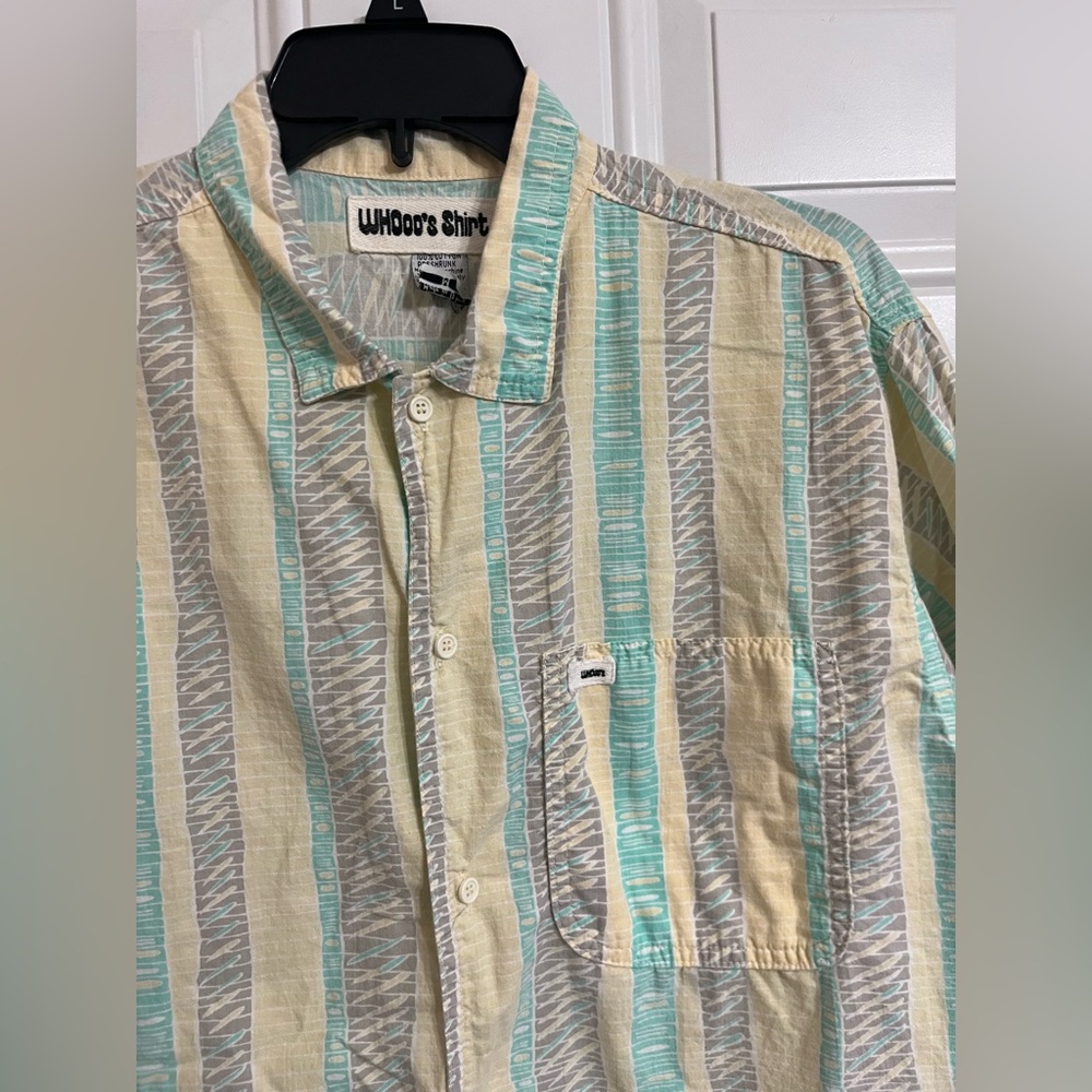 VTG WHOOO'S SHIRT Men’s Medium Yellow Multi Abstract Button-Up Shirt Made In USA